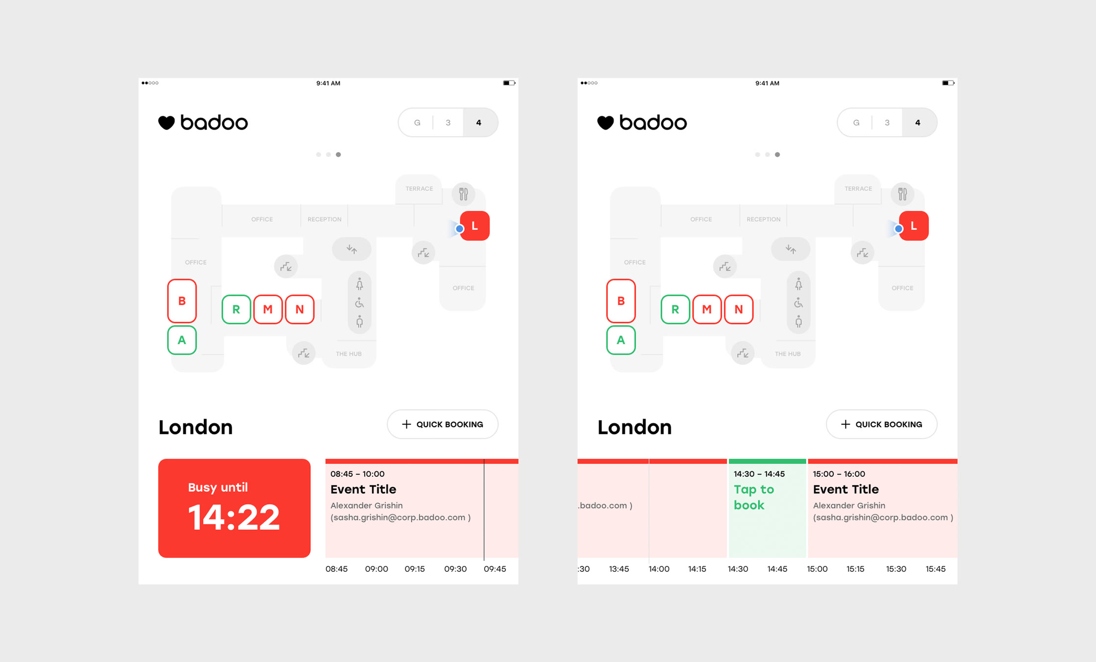 Bumble / Badoo: Meeting Rooms Booking System, screen 2