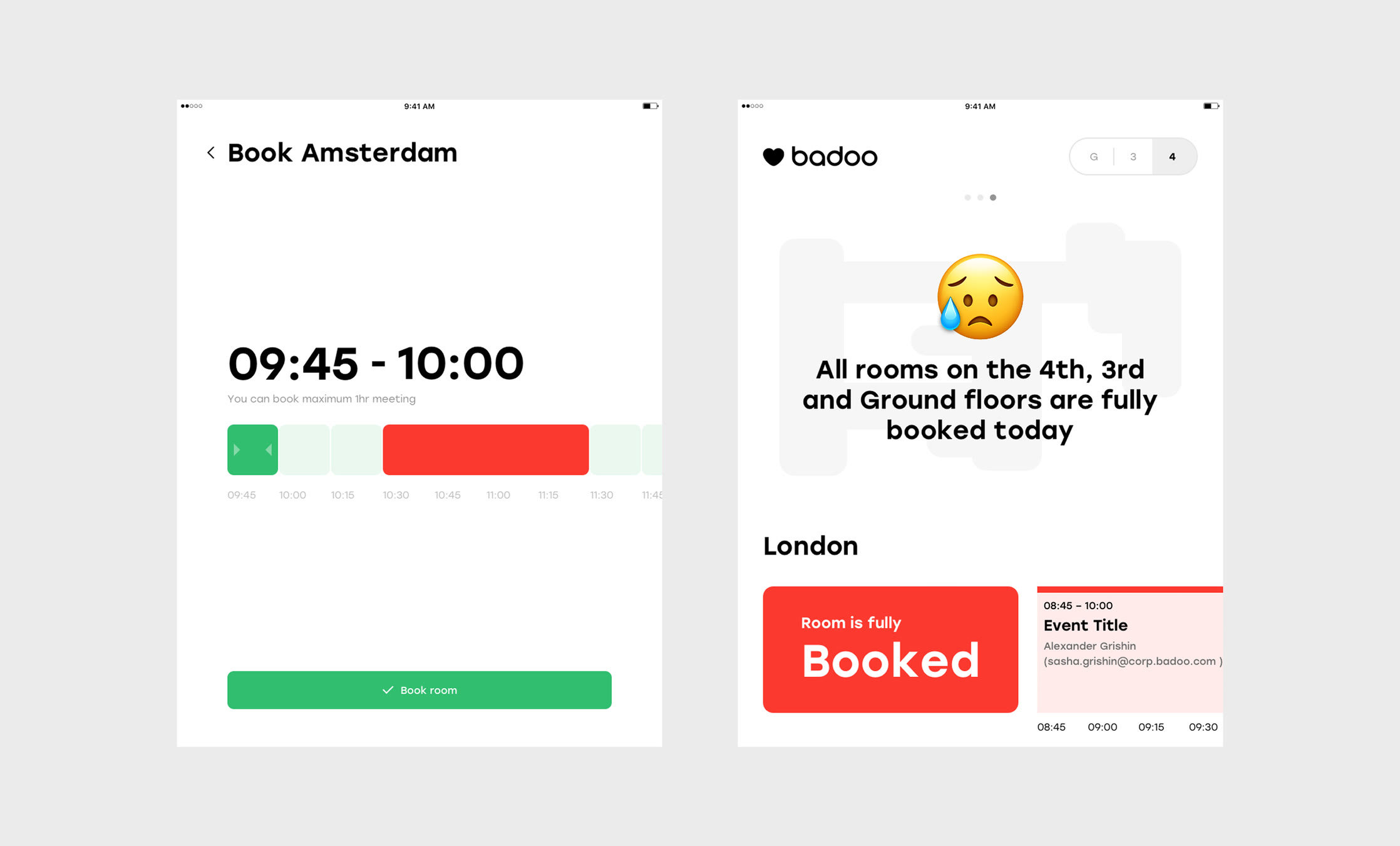 Bumble / Badoo: Meeting Rooms Booking System, screen 3