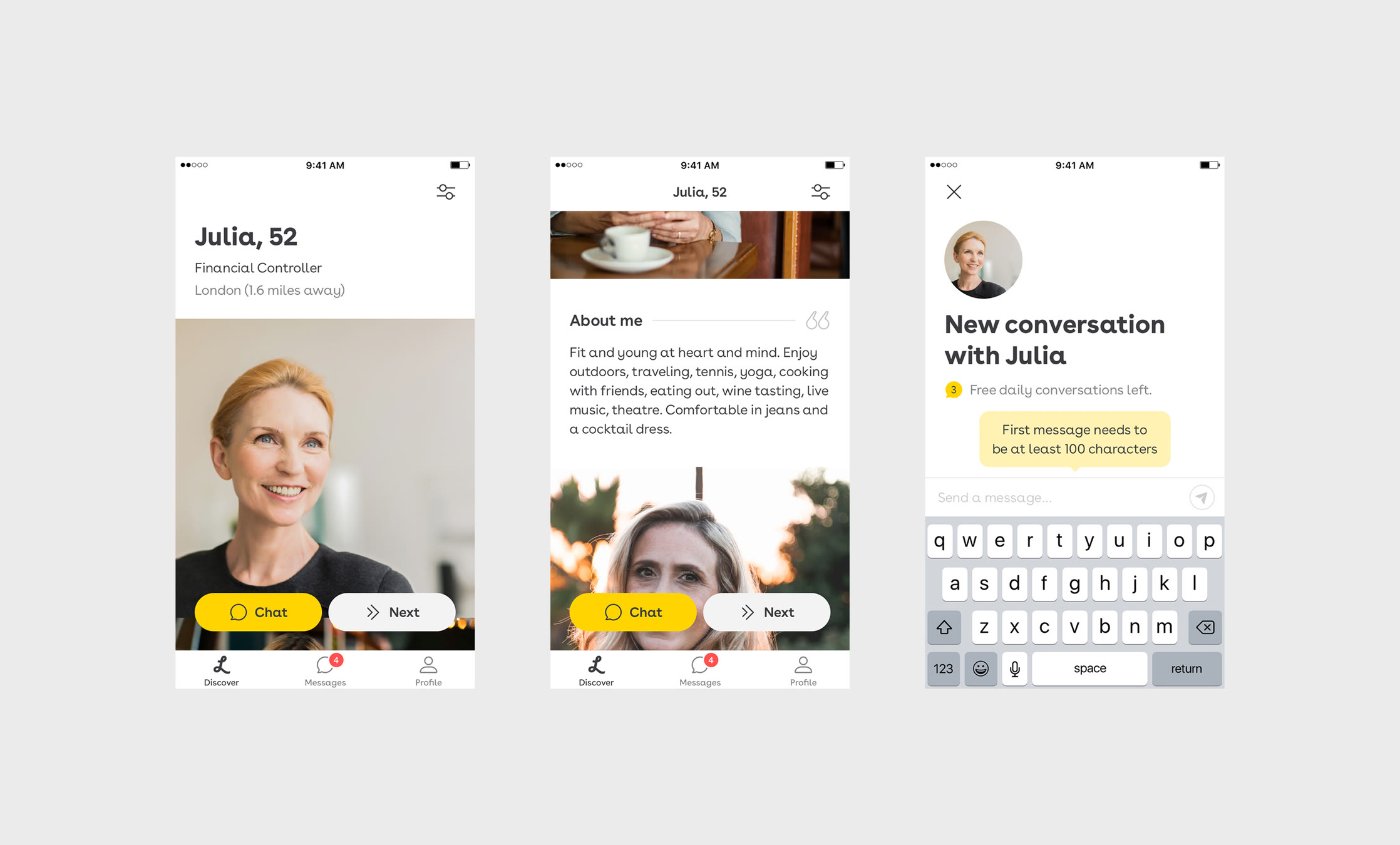 Lumen: iOS / Android app, screen 1