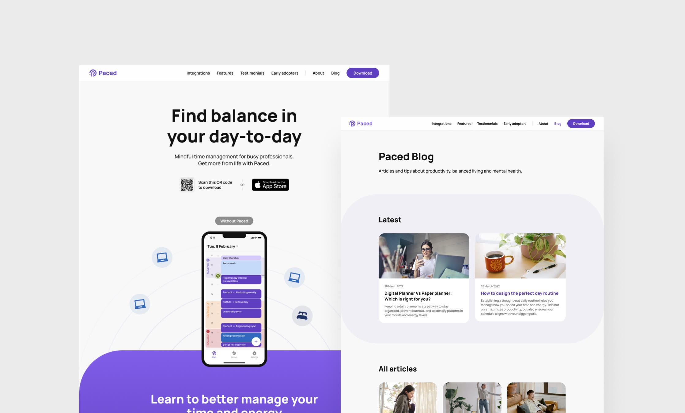 Paced: Marketing Website, screen 1