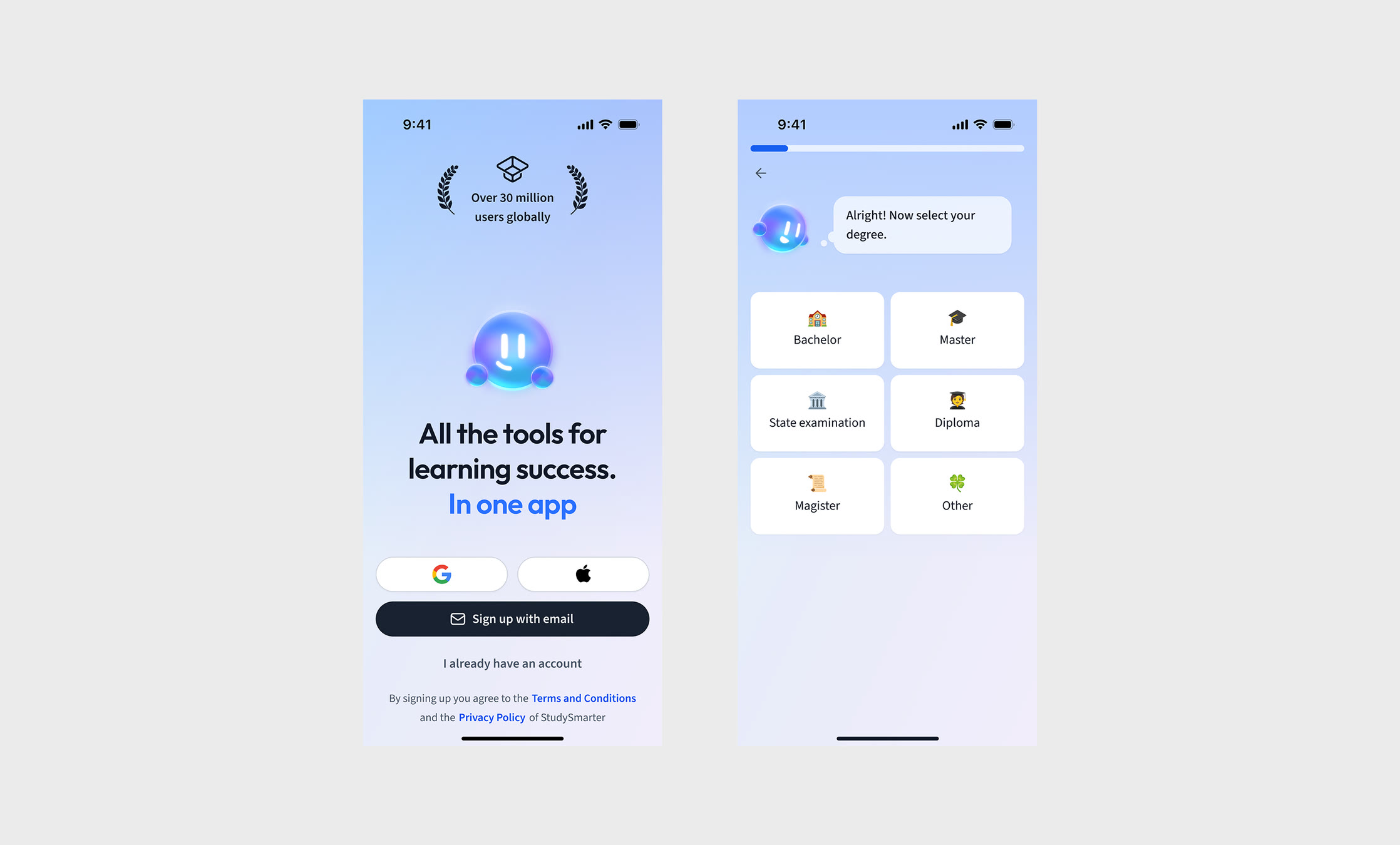 StudySmarter: Conversational Onboarding, screen 1
