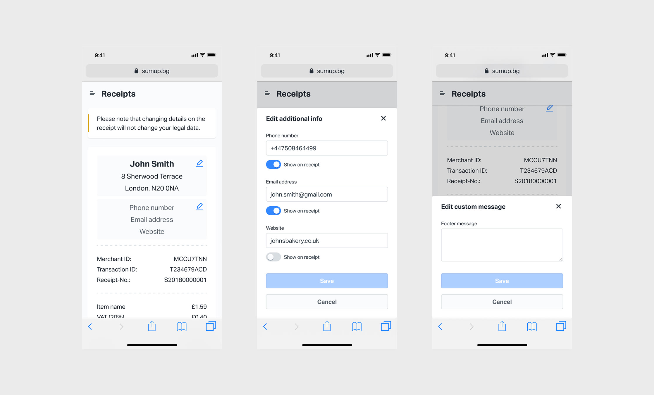 SumUp: Customisable receipts, screen 2